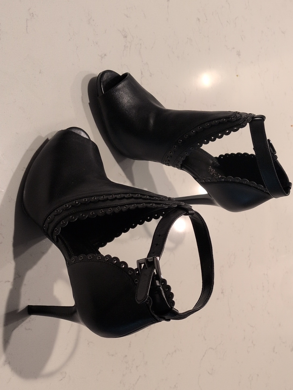 Michael Kors Black Scallop Peep-Toe Ankle-Strap Heels